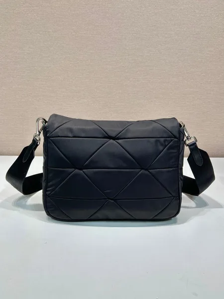 Prada Medium Flap Bag 24 In Black Triangular Quilted Pattern Re-Nylon product view 2