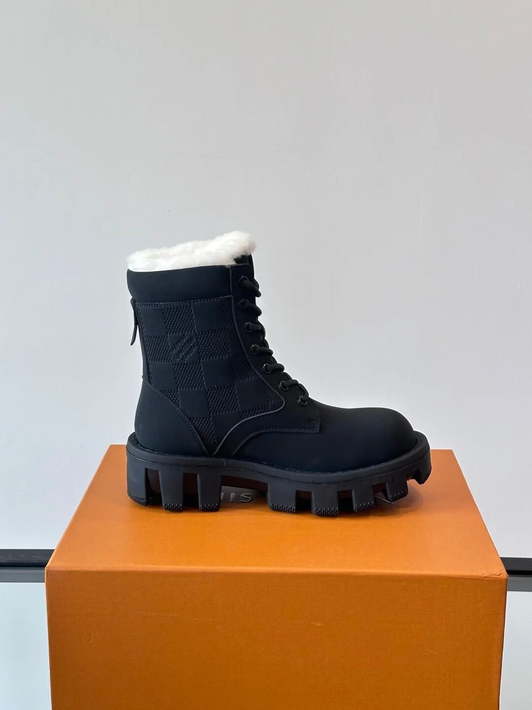 Louis Vuitton Men Black Leather Fur Lined Boots product view 6