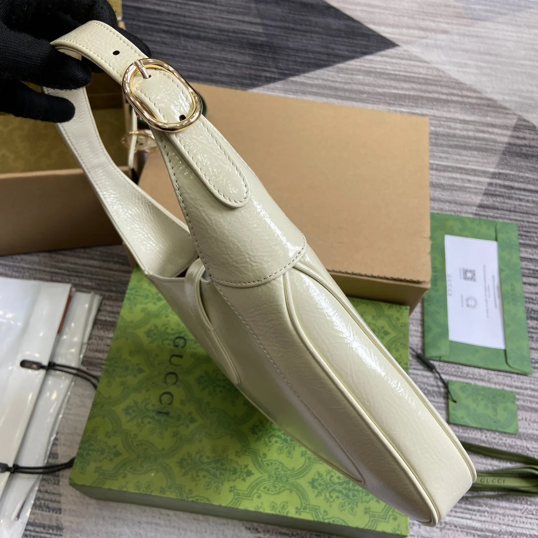 Gucci Jackie Small Shoulder Bag 27 In White Cracked Lacquer Calfskin Gold Hardware product view 7