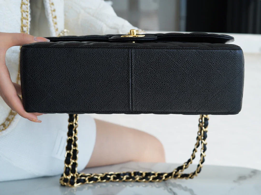 Chanel Flap Bag Jumbo 30 cm Gold Hardware Black Caviar product view 4