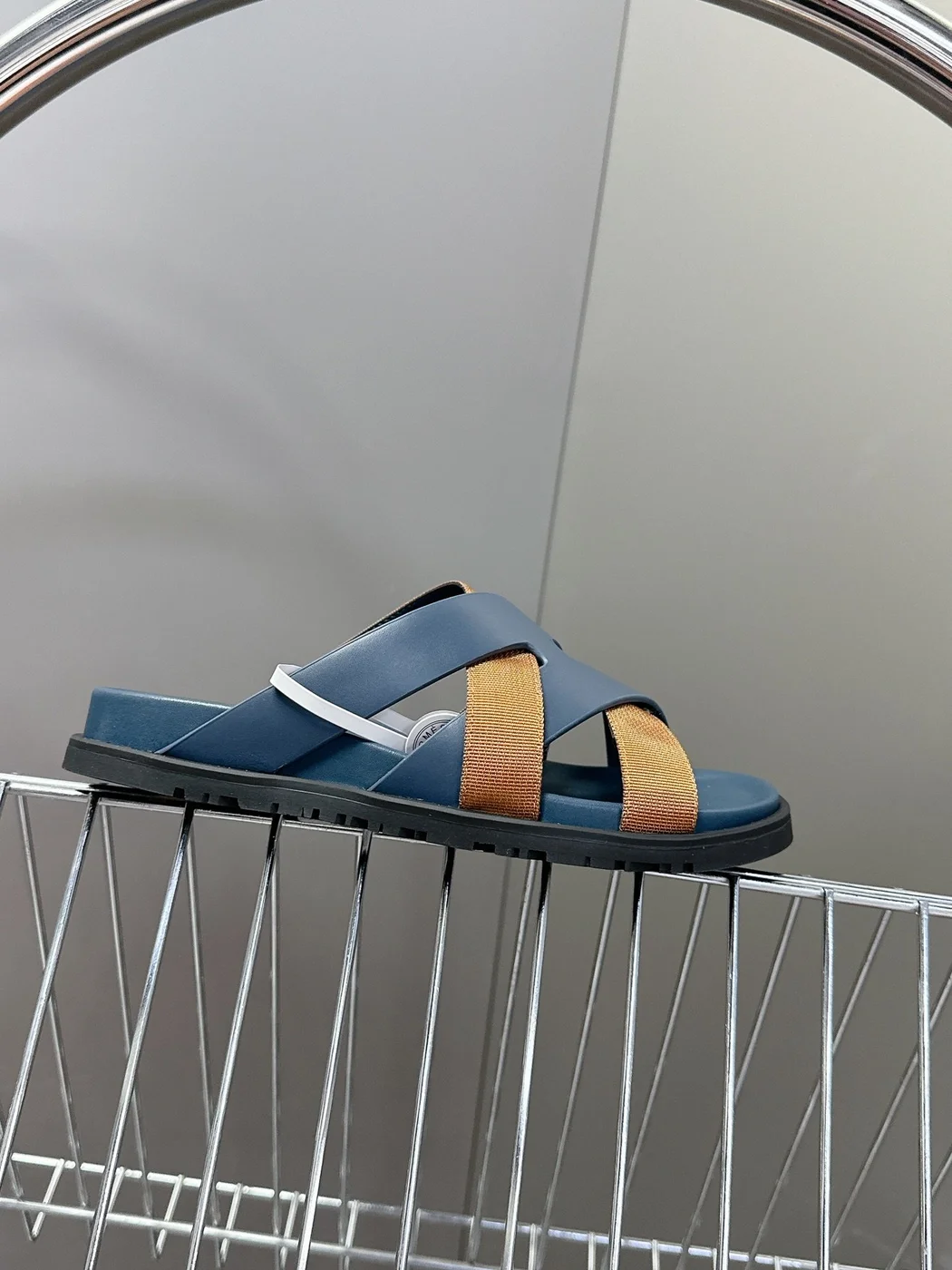 Hermès Women Navy Blue Leather And Brown Sandals product view 6