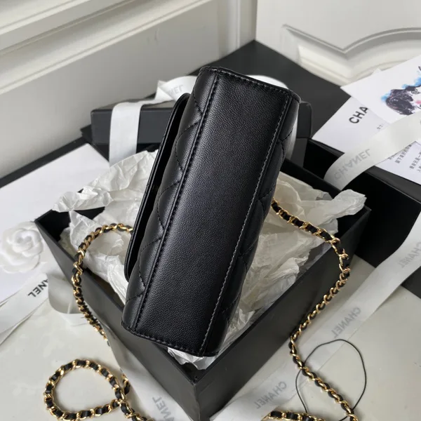 Chanel Woc Pearl Handle Plated Handbags Black Leather With Lock Gold .5×14.5×5.5 cm product view 2