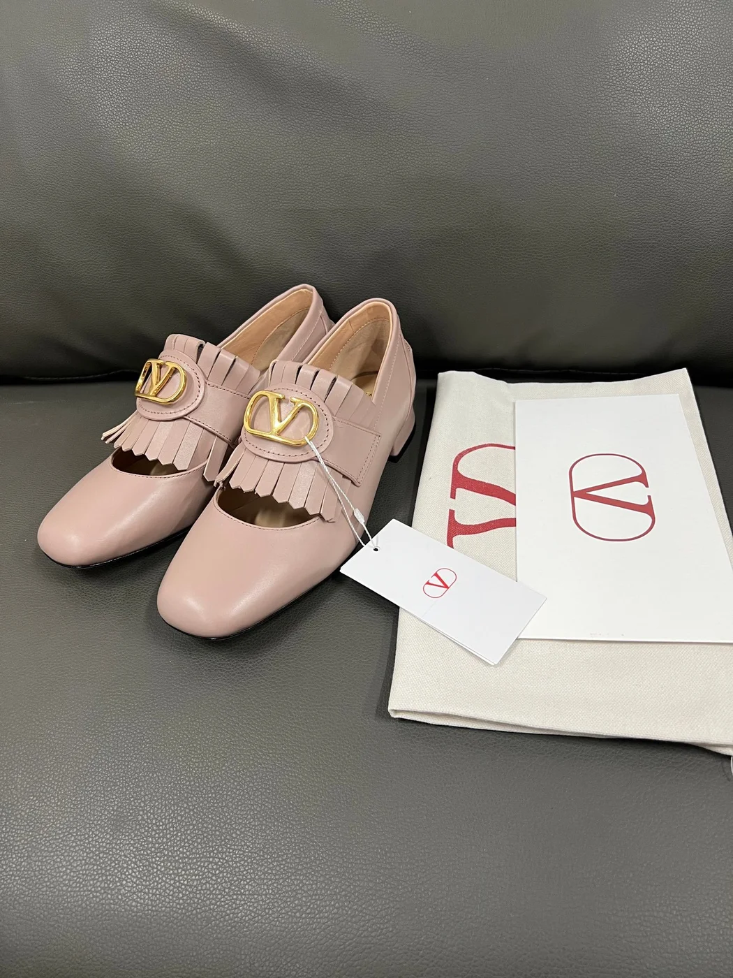 Valentino Women Blush Pink Leather Fringe Loafers product view 1