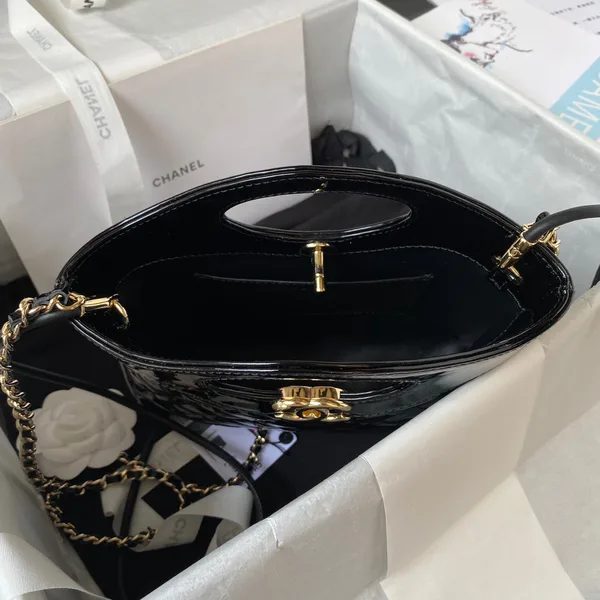 Chanel Mini Shopping Bag Handbags Shiny Leather Lock Gold 31 cm product view 3