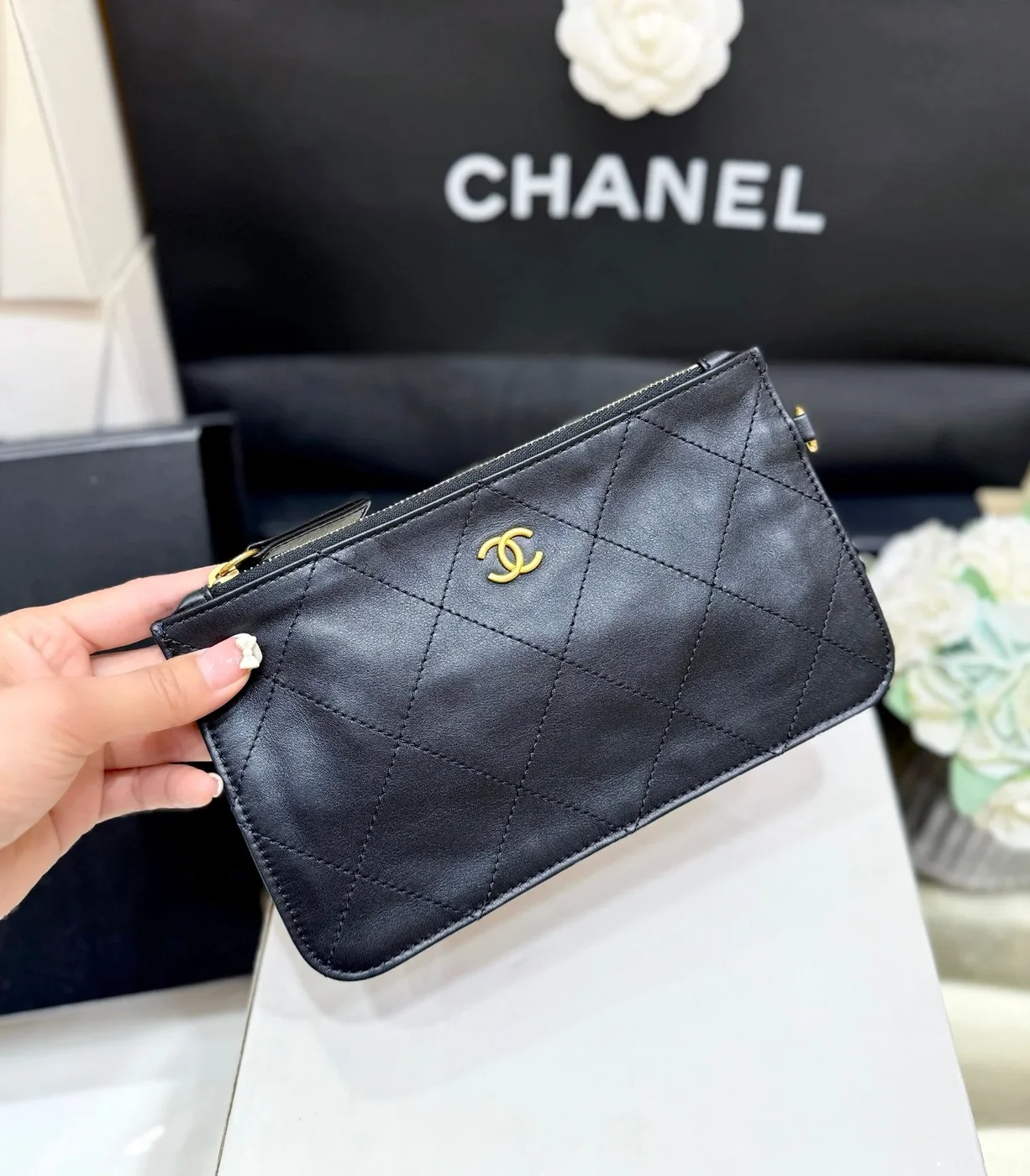 Chanel Medium Maxi Shopping Bag 47 In Black Calfskin Gold-Tone Metal product view 8