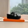 Hermès Women Black Leather Slip-On Sandals product view 2