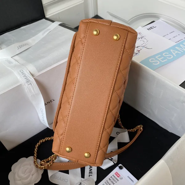 Chanel Coco Brown Leather With Lock Gold Handbags 24 cm product view 3