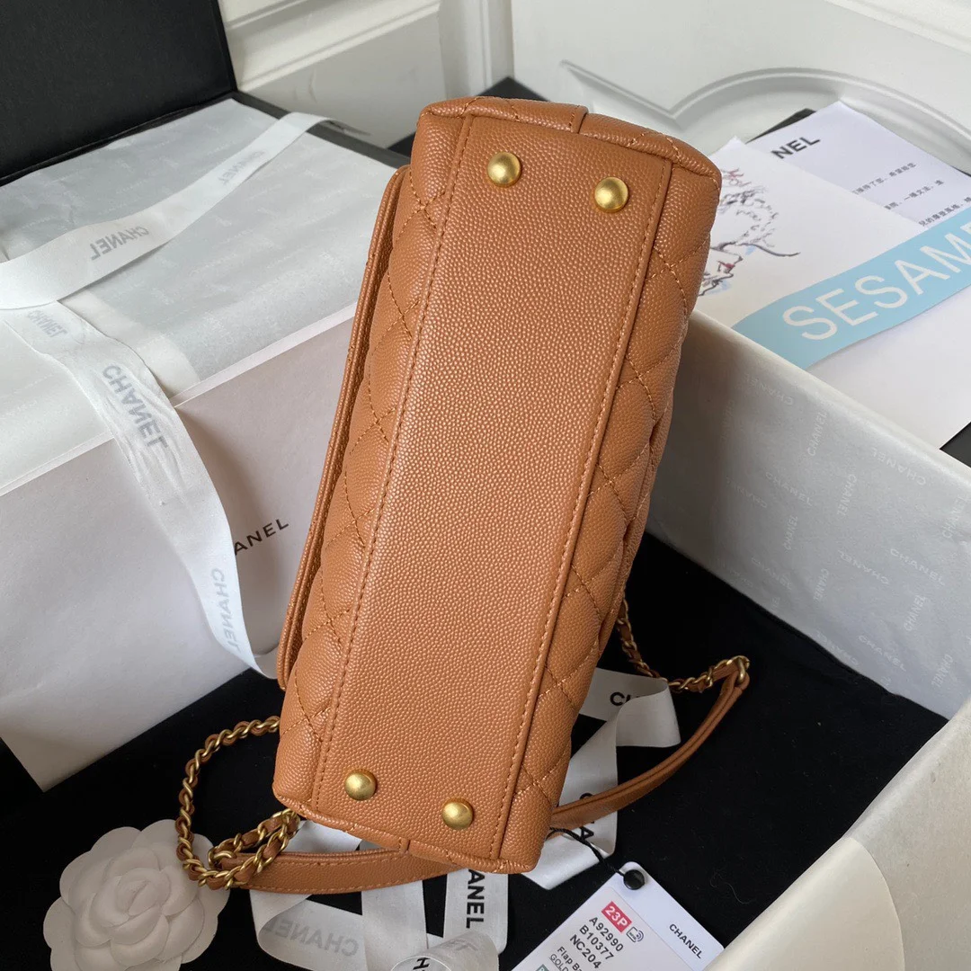 Chanel Coco Brown Leather With Lock Gold Handbags 24 cm product view 3