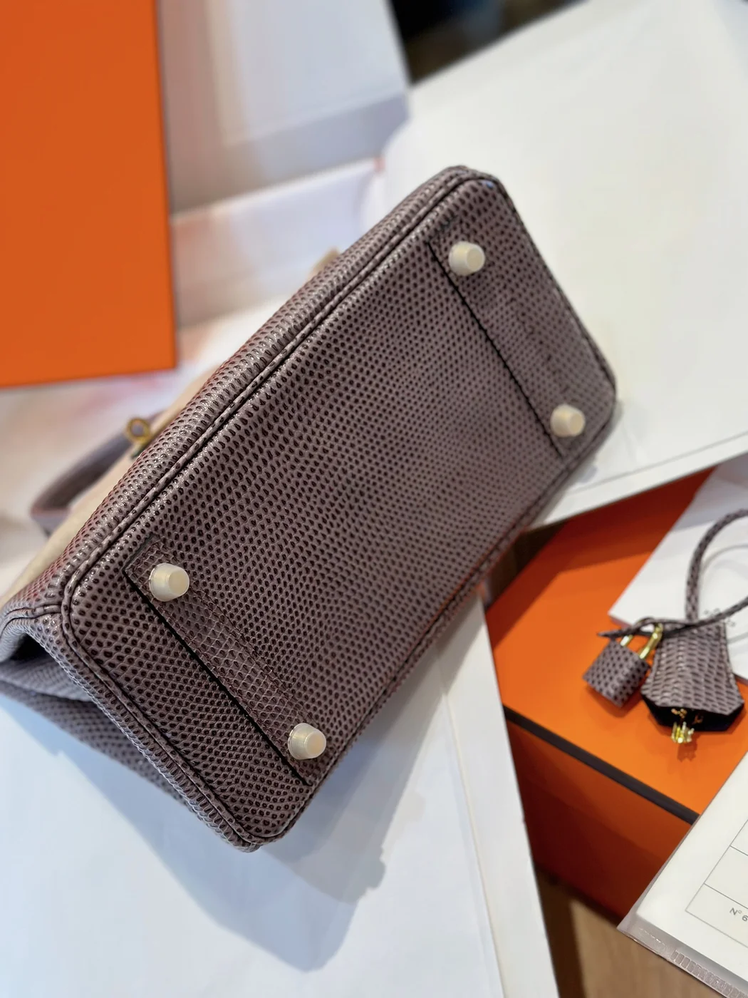 Hermès Birkin 25 Tris Fonce Lizard Leather Gold Hardware Bag product view 5