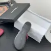 Chanel Women Burgundy Leather Chain Detail Slides product view 3