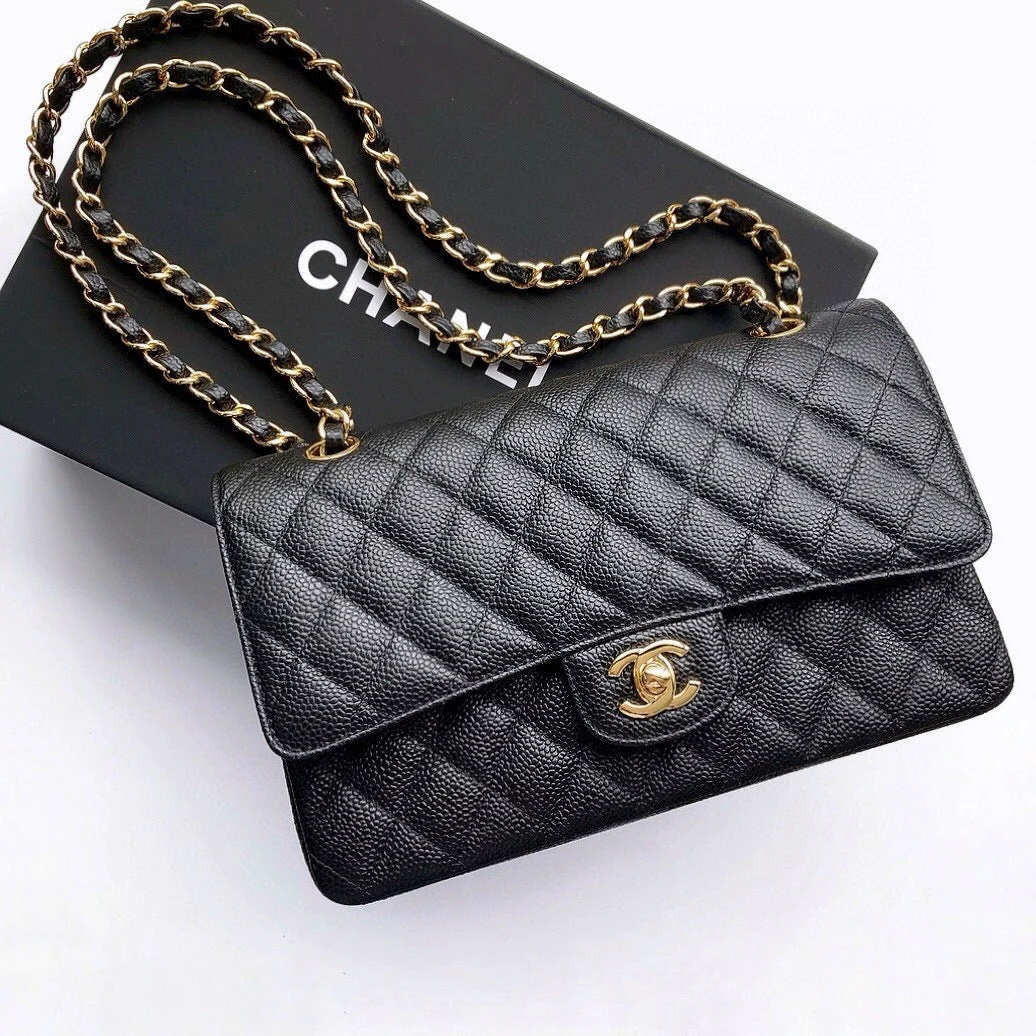 Chanel Flap Bag 25 In Black Caviar Leather Gold Hardware product view 1