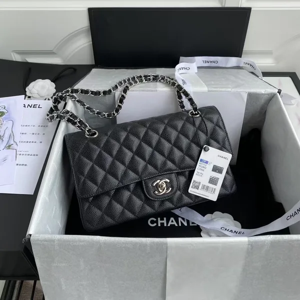 Chanel Classic Handbag Black With Silver Lock 25 cm product view 1