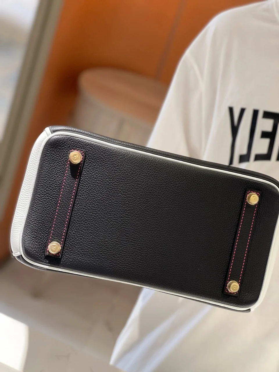 Hermès Birkin 30 Black/White Togo leather Gold Hardware Bag product view 3