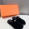 Hermès Women Black Suede Leather Slippers product view 5