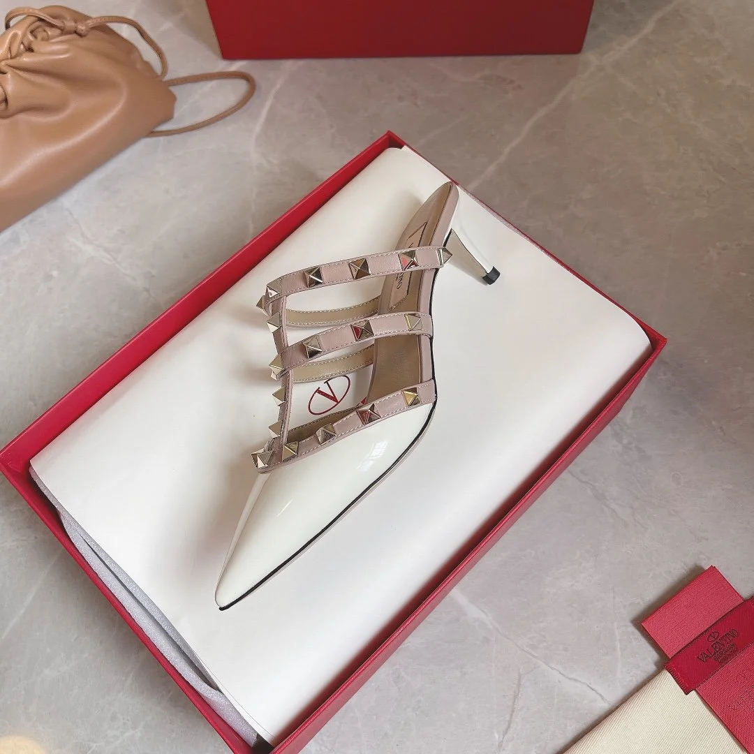 Valentino Women White Patent Leather Studded Mules product view 5