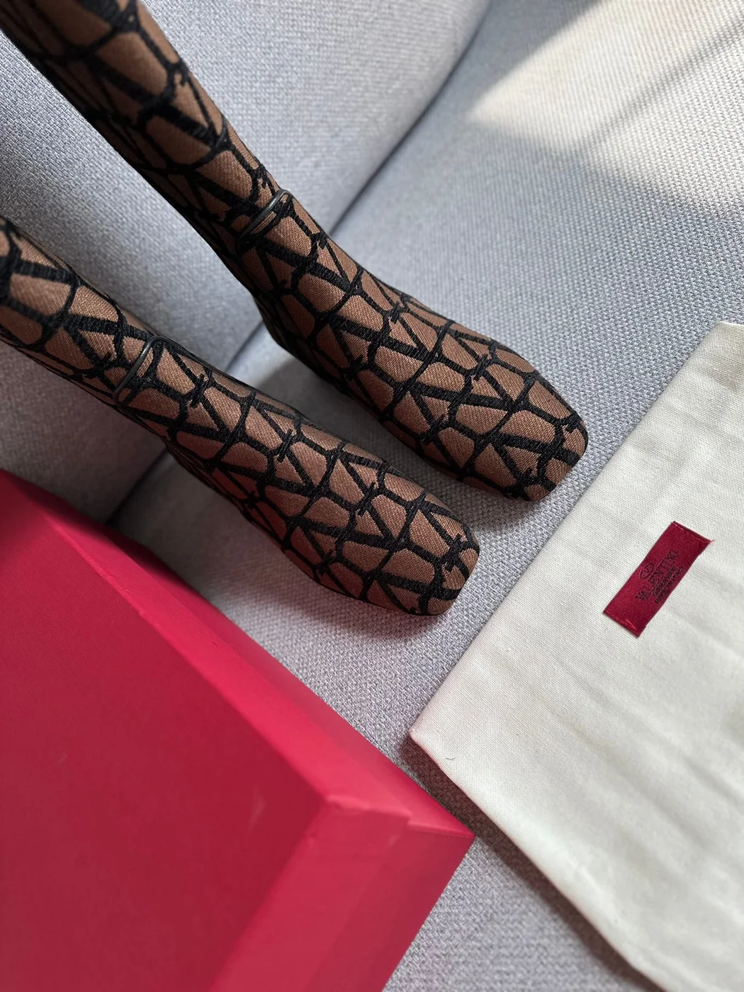 Valentino Women Brown Patterned Fabric Boots product view 6