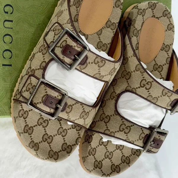 Gucci monogram canvas slide sandals product view 2