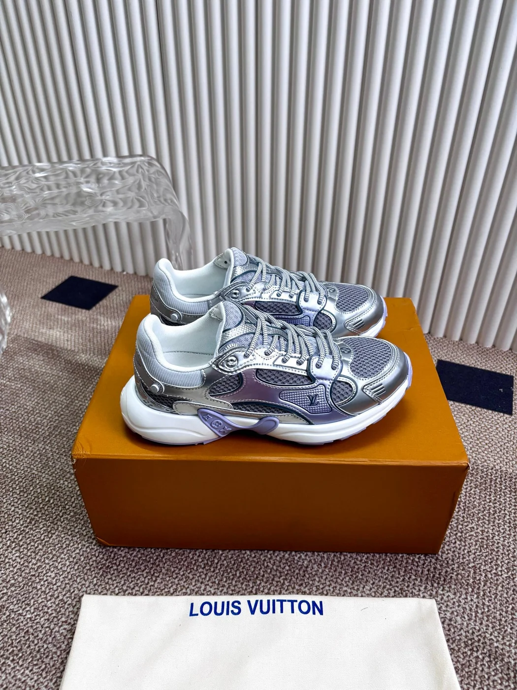 Louis Vuitton Women Silver Mesh And Leather Sneakers product view 4