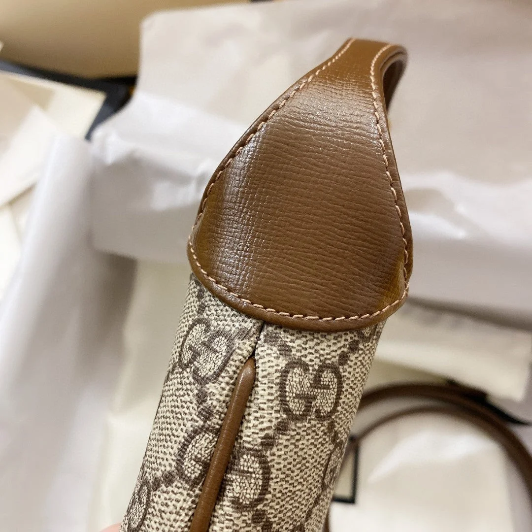 Gucci Jackie 1961 Small 28 Shoulder Bag In Beige Canvas And Brown Calfskin product view 8
