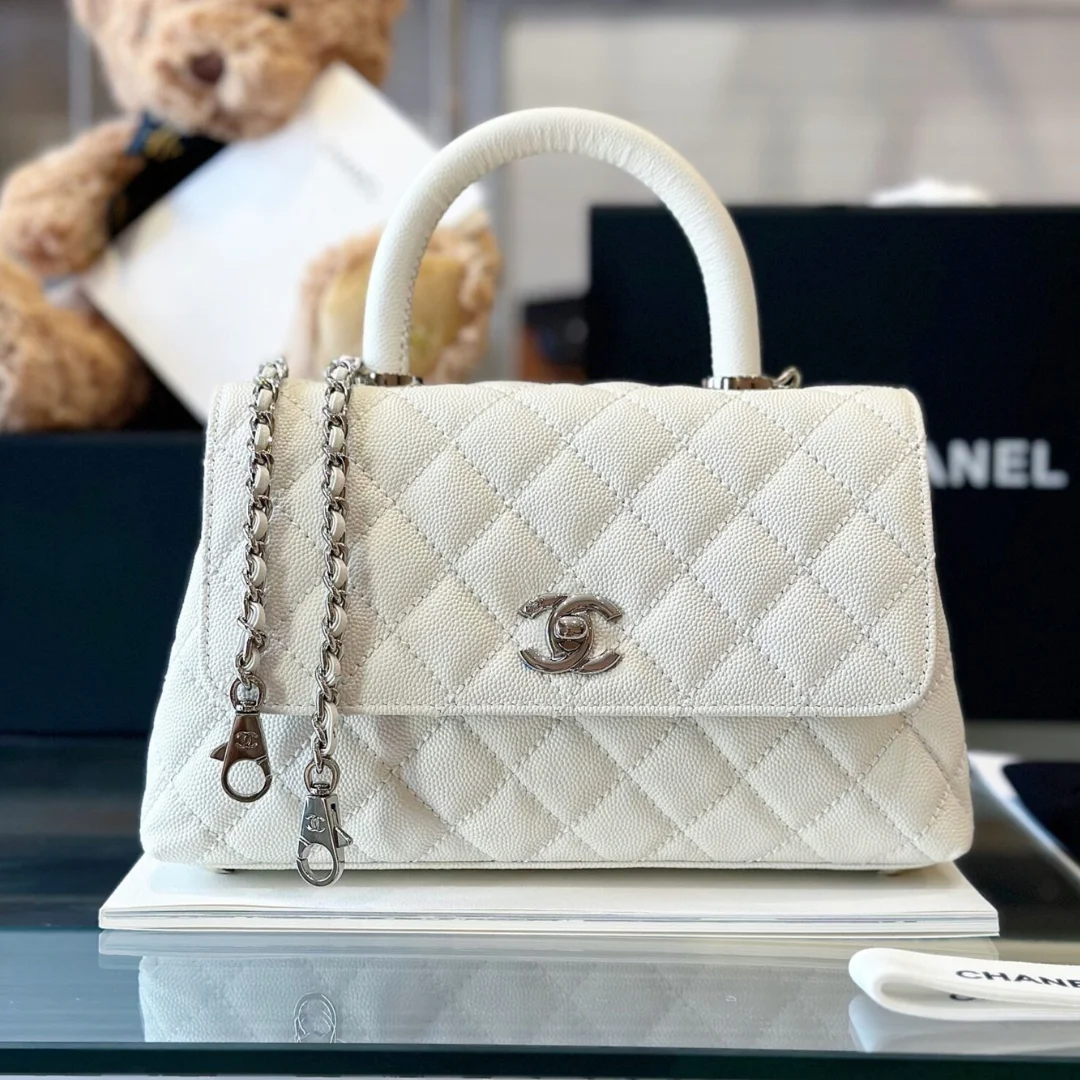 Chanel Coco Handbags Leather White With Silver Lock Woman’s 23 cm product view 1