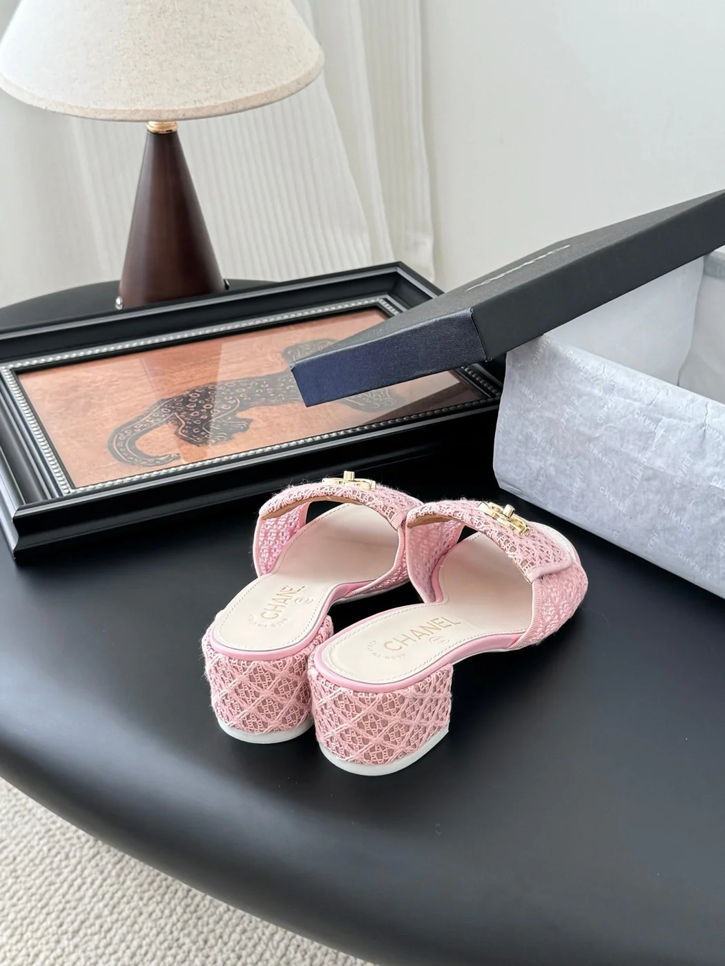 Chanel Women Pink Woven Leather Slides product view 3
