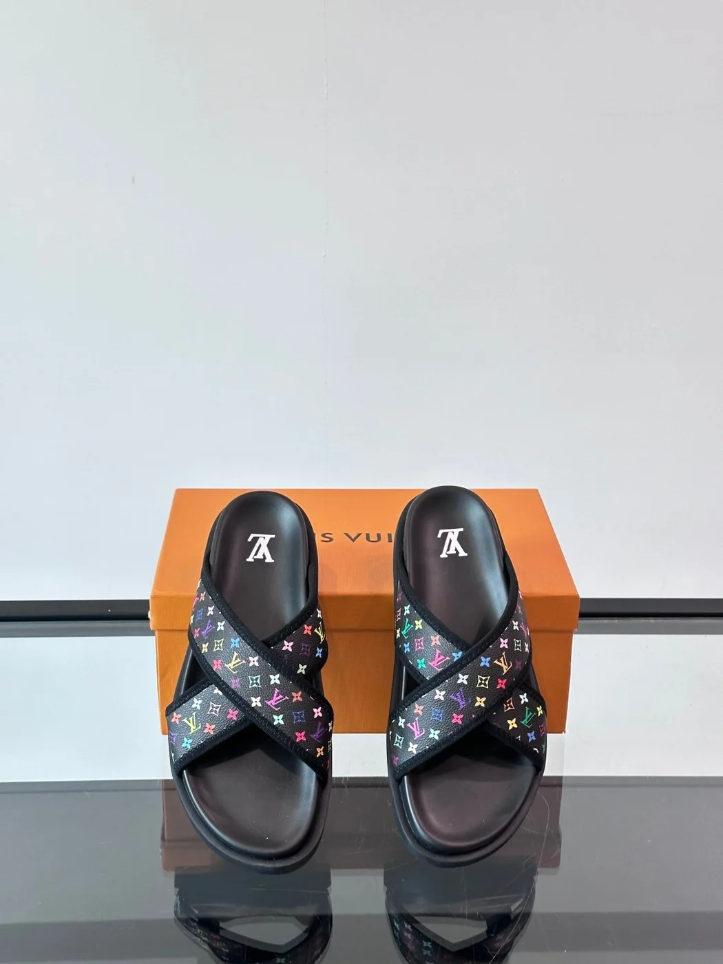 Louis Vuitton Men Black Multicolor Canvas Slides product view 6