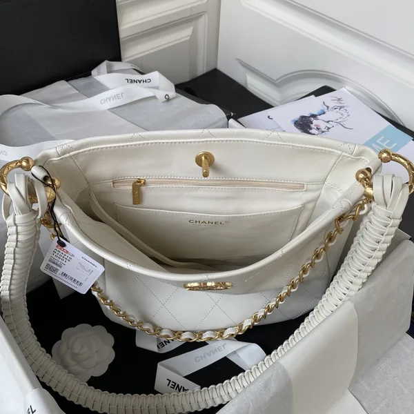 Chanel Calfskin Hobo Bag White/Black product view 8