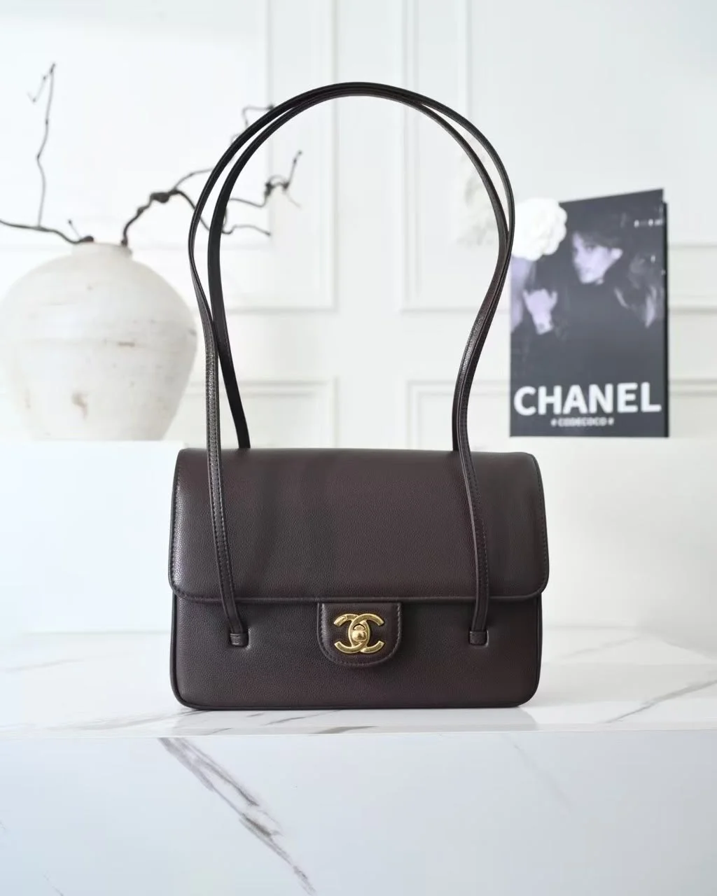 Chanel Preppy Coco Small Flap Bag in dark brown product view 1