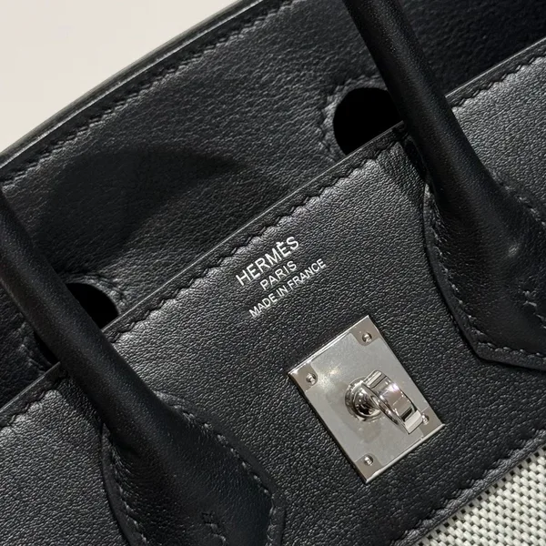 Hermès Birkin 25 cm In Black Swift White Toile Canvas (Custom-Made) Bag product view 8