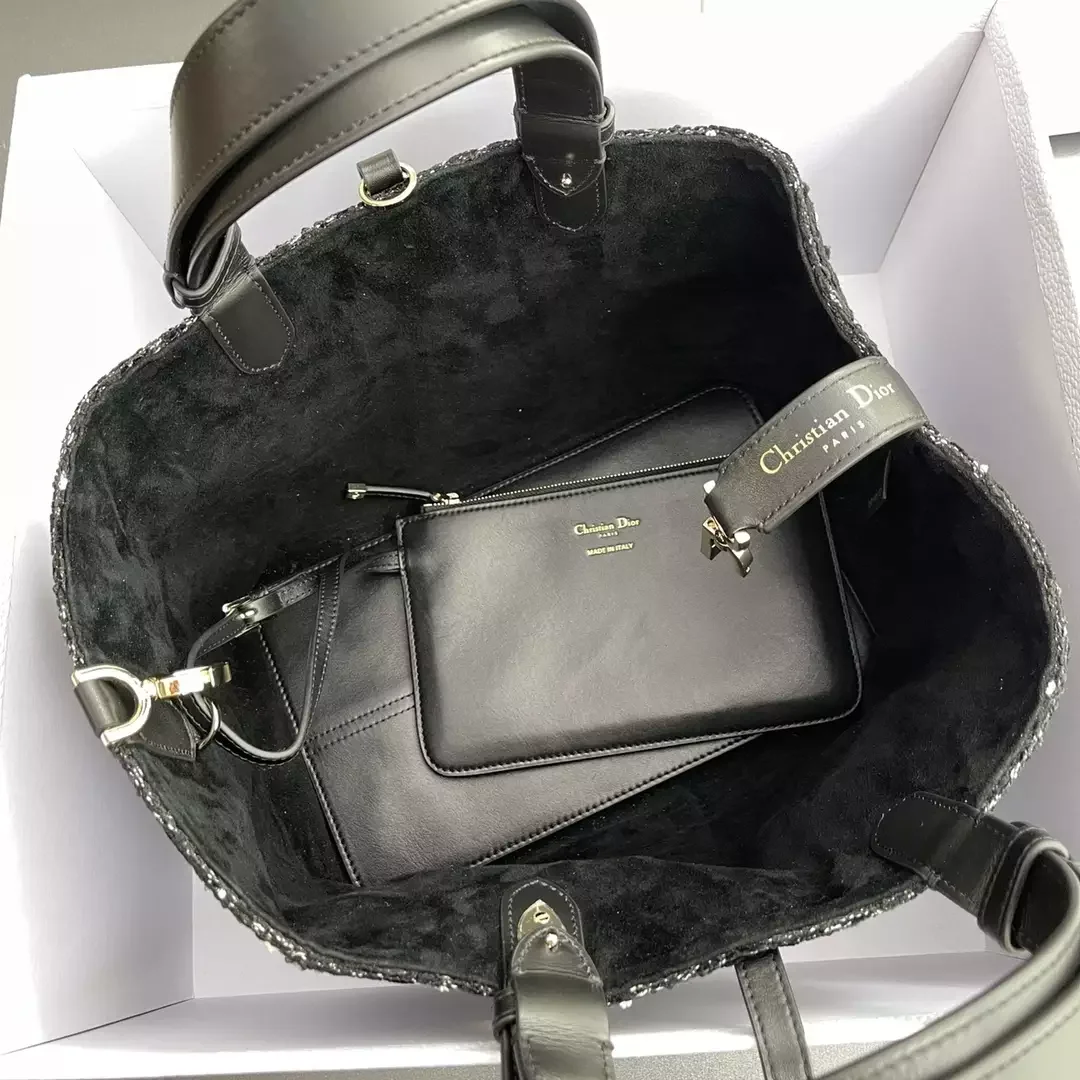 Dior Calfskin Tweed Cannage Medium Toujours Black White Bag product view 5
