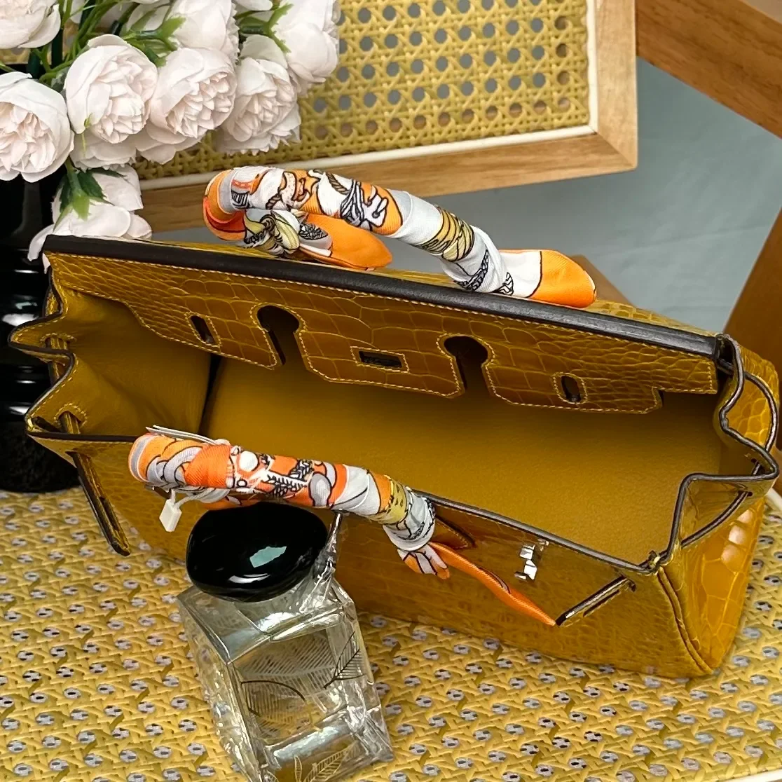 Hermès Birkin 25 cm Amber Yellow Crocodile Leather Silver Hardware Bag product view 7