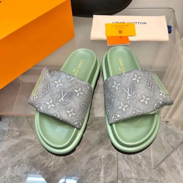 Louis Vuitton Women Green Fabric Strap Slippers product view 3
