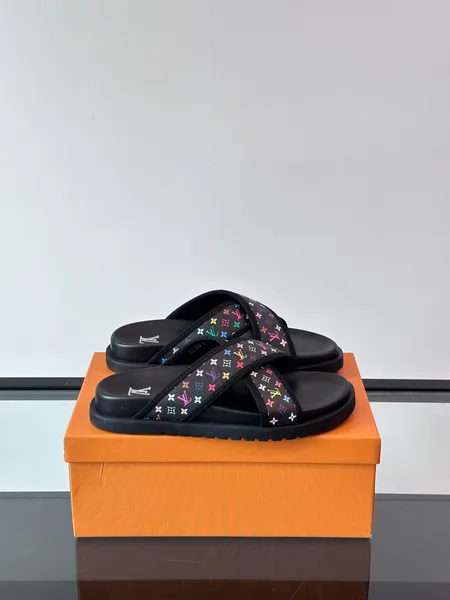 Louis Vuitton Men Black Multicolor Canvas Slides product view 1