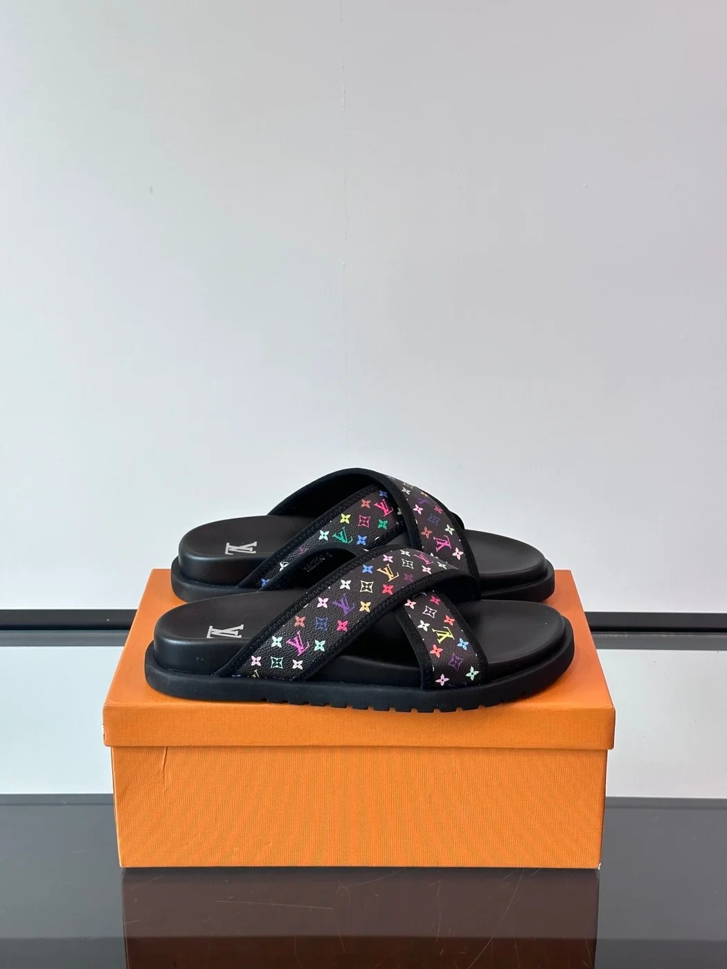 Louis Vuitton Men Black Multicolor Canvas Slides product view 1