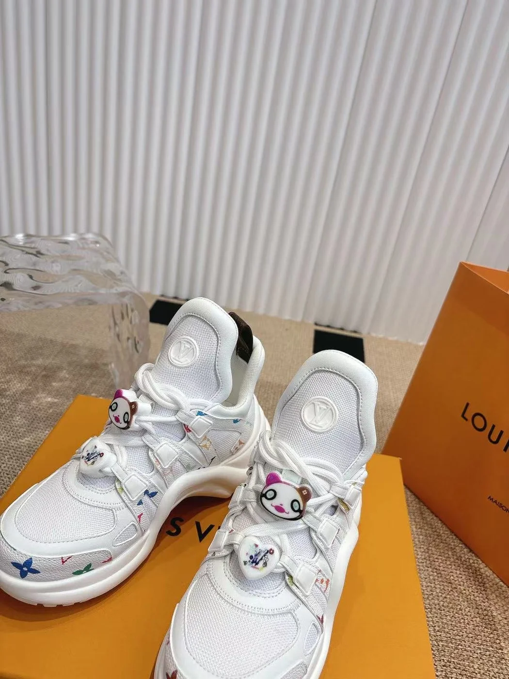Louis Vuitton Women White Mesh Multicolor Logo Sneakers product view 2