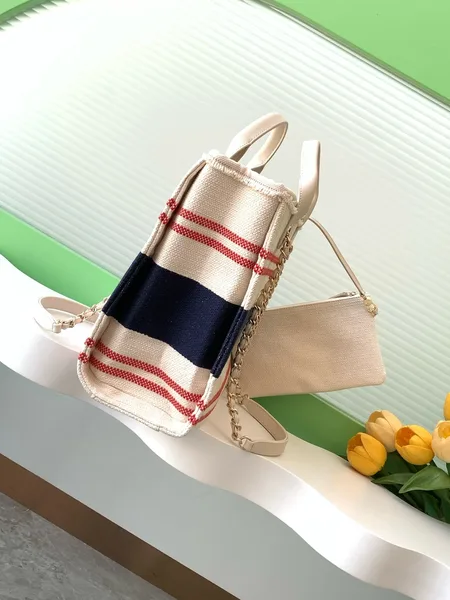 Chanel Shopping Bag 34 In White Red And Navy Blue Canvas product view 3