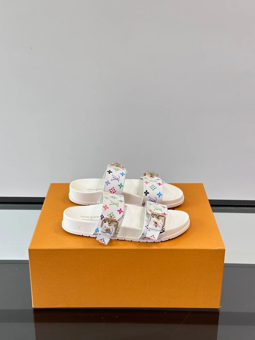 Louis Vuitton Men White Multicolor Pattern Leather Sandals product view 1