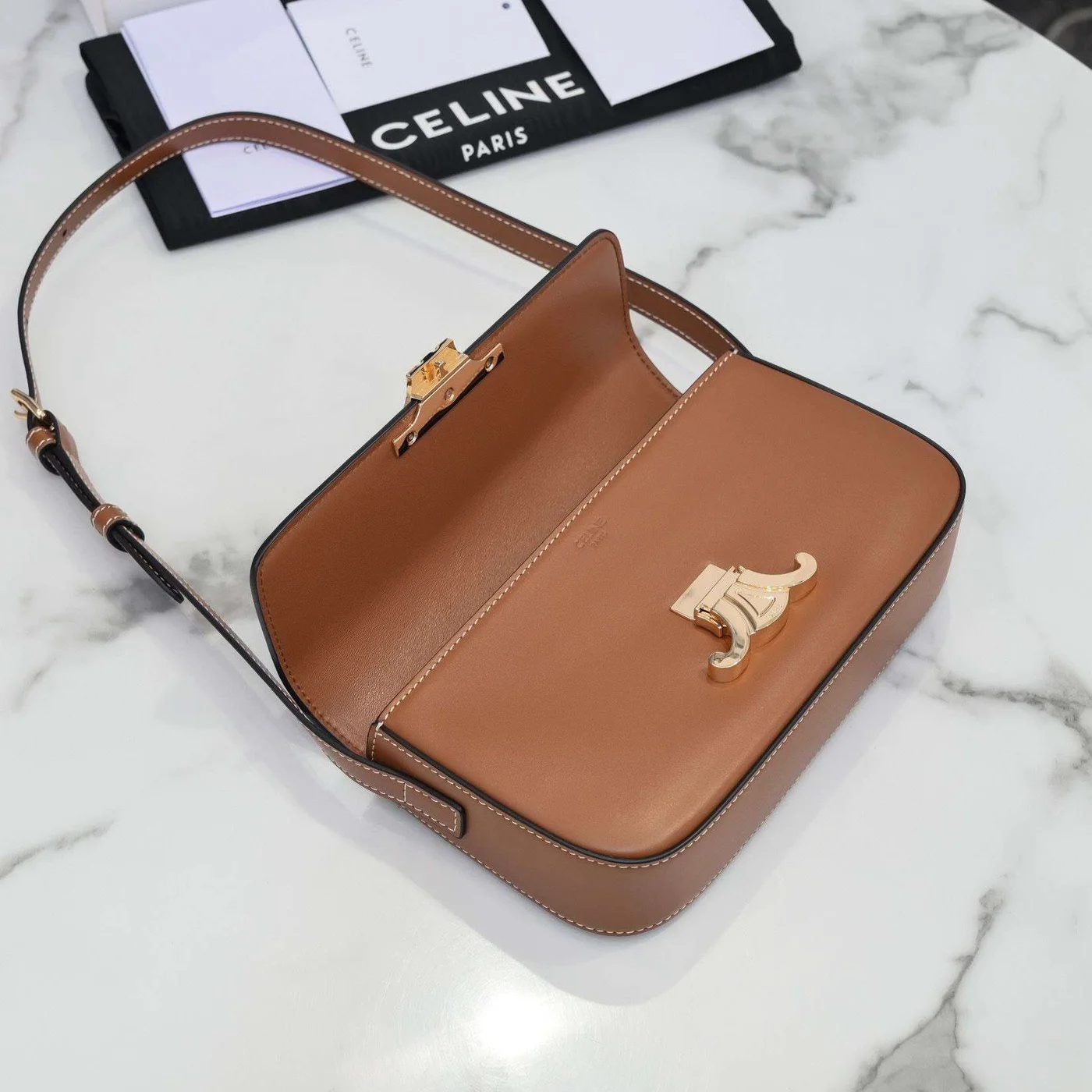 Celine Triomphe Brown Handbag Premium Smooth Leather 20x12cm product view 4