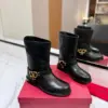 Valentino Women Black Leather Mid-Calf Boots product view 1