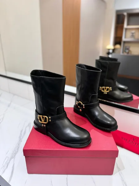 Valentino Women Black Leather Mid-Calf Boots product view 1