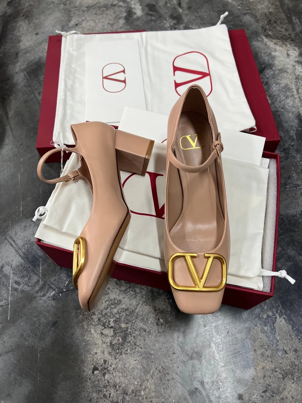 Valentino Women Beige Leather Mary Jane Flats product view 5