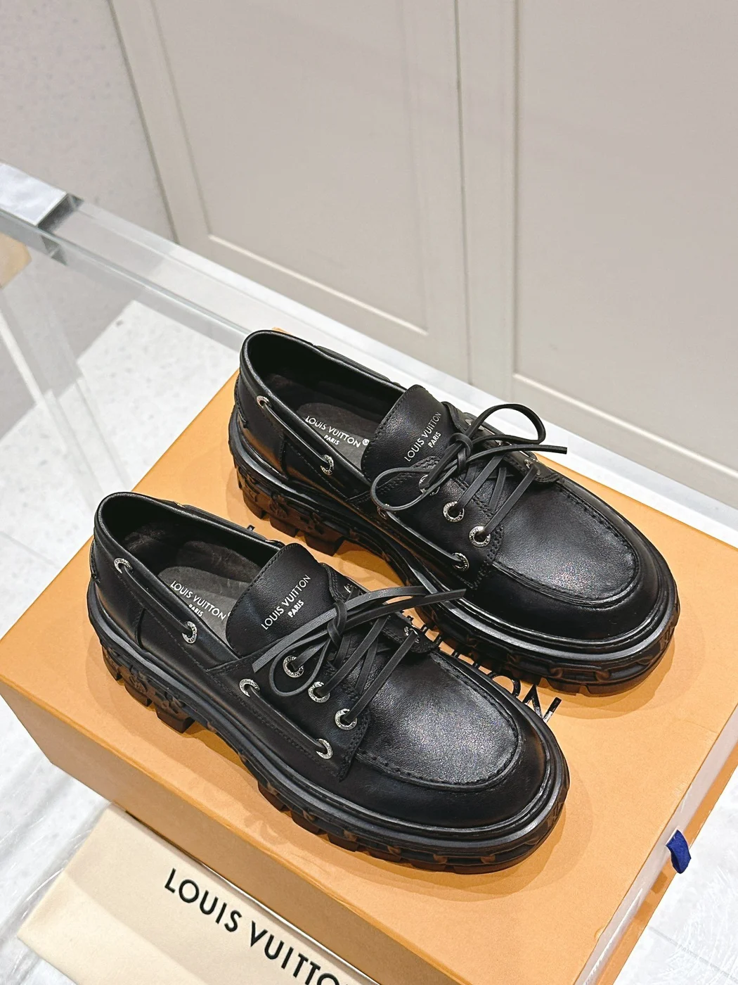 Louis Vuitton Women Black Leather Chunky Loafers product view 3