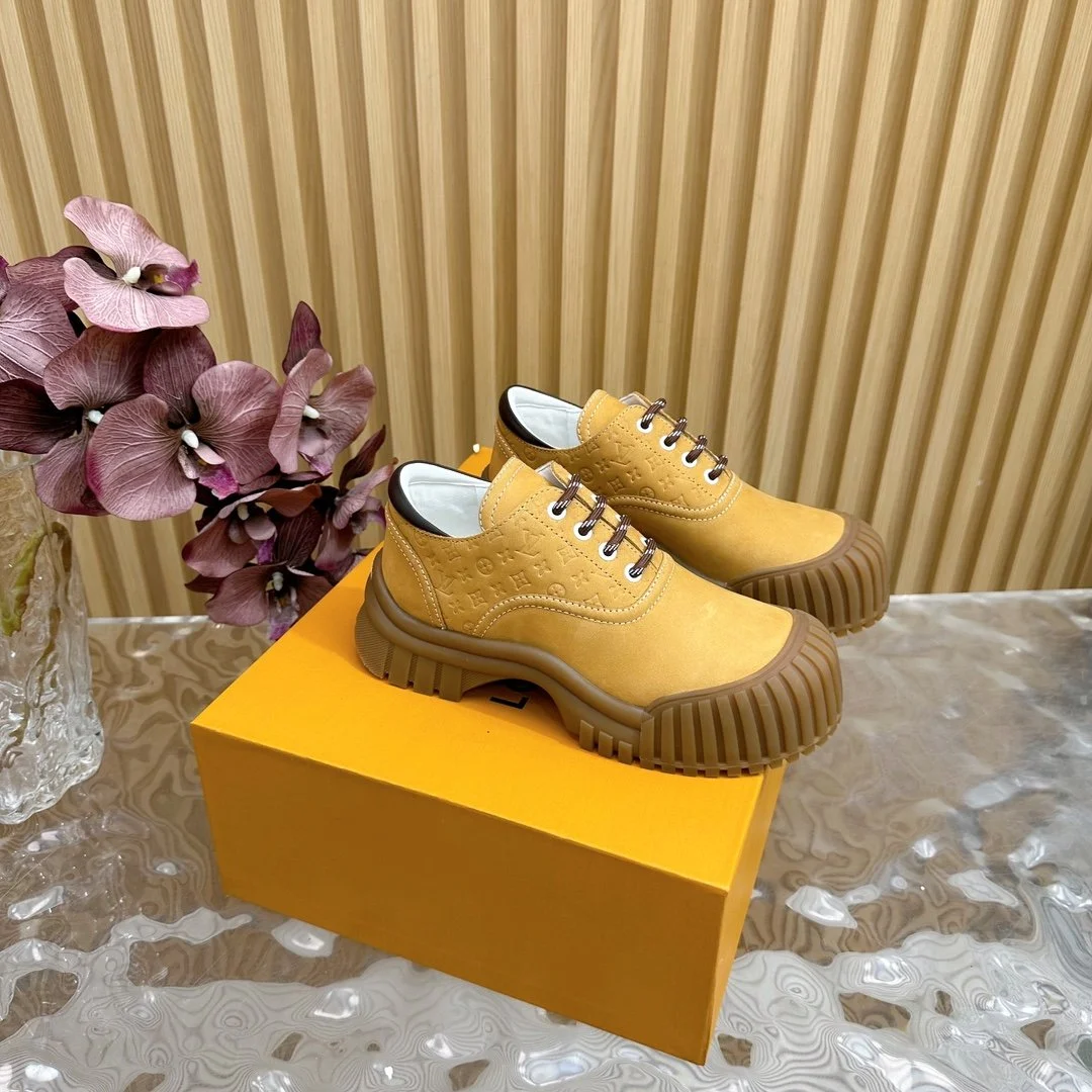 Louis Vuitton Women Mustard Suede Lace-Up Sneakers product view 2