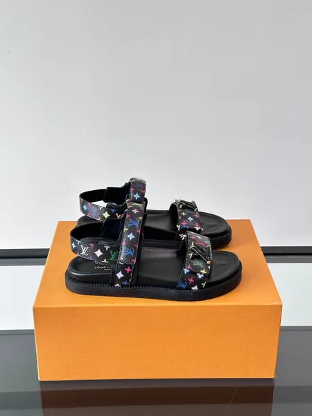 Louis Vuitton Men Black Multicolor Leather Sandals product view 1