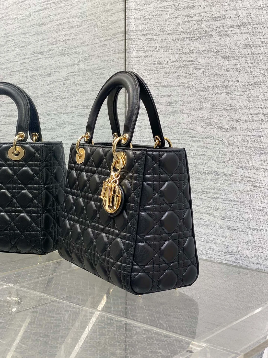 Dior Lady Black Gold Hardware (Medium size) Bag product view 4