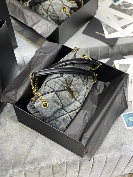Saint Laurent Chevron Quilted Shoulder Bag Black and Gray product view 7