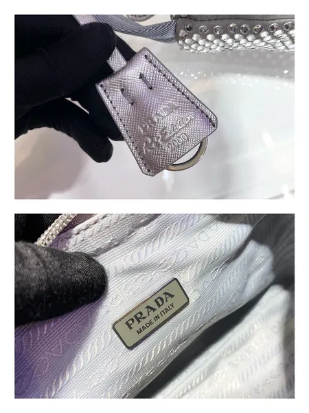 Prada Sparkling Hobo Bag 23 In Silver Nylon Attached Fully Crystals product view 5
