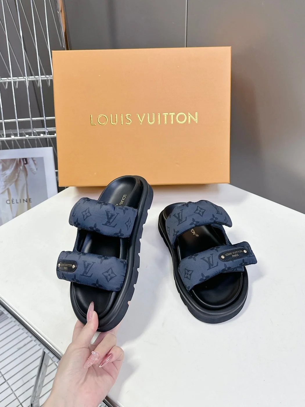 Louis Vuitton Women Blue Fabric Leather Sandals product view 5
