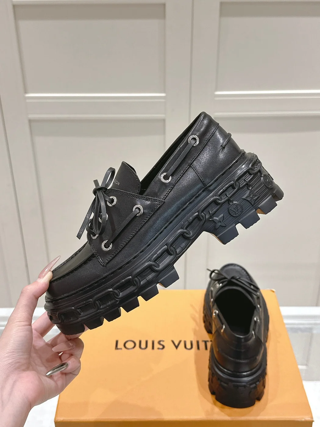 Louis Vuitton Women Black Leather Chunky Loafers product view 6