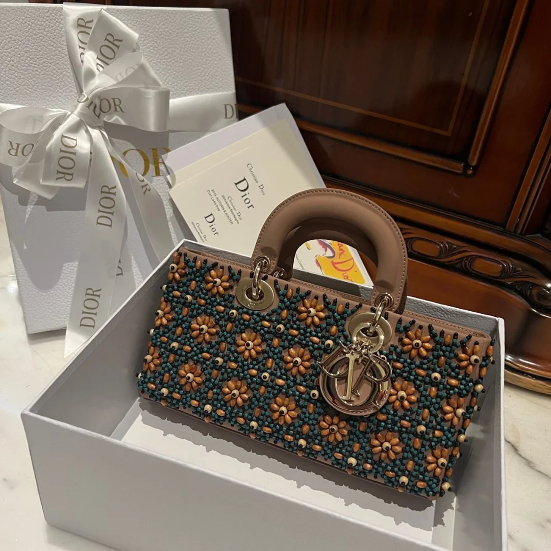 Dior D-Joy Medium Handbag With Beaded Pattern 26 cm product view 1